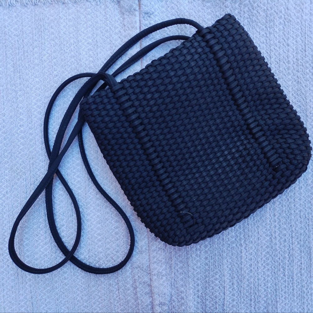 Nine West Vintage Black Basket Weave Satchel Purse